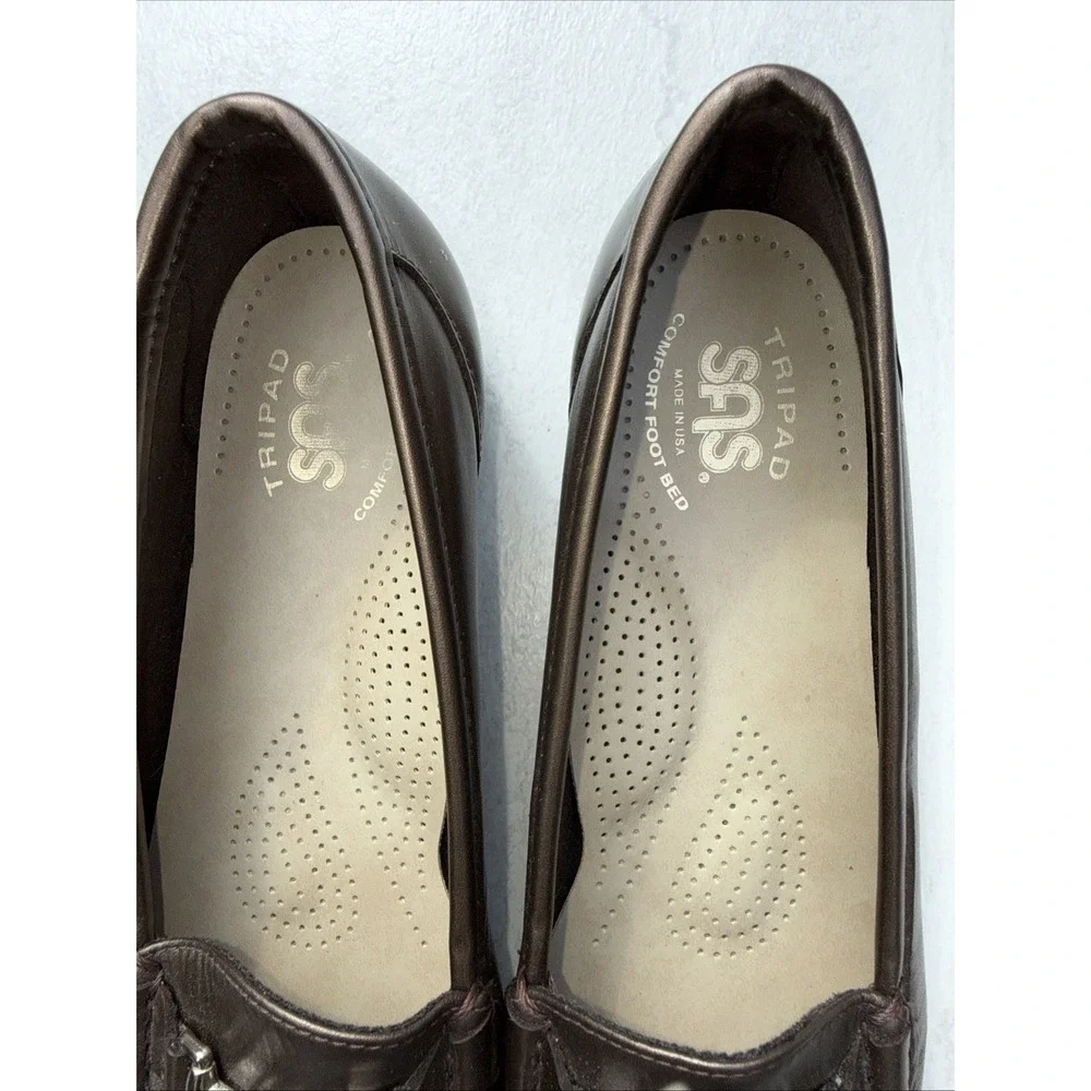 SAS Metro Shoes Womens 8.5 S Slim Bronze Leather Horsebit Loafers USA‎ 4615
